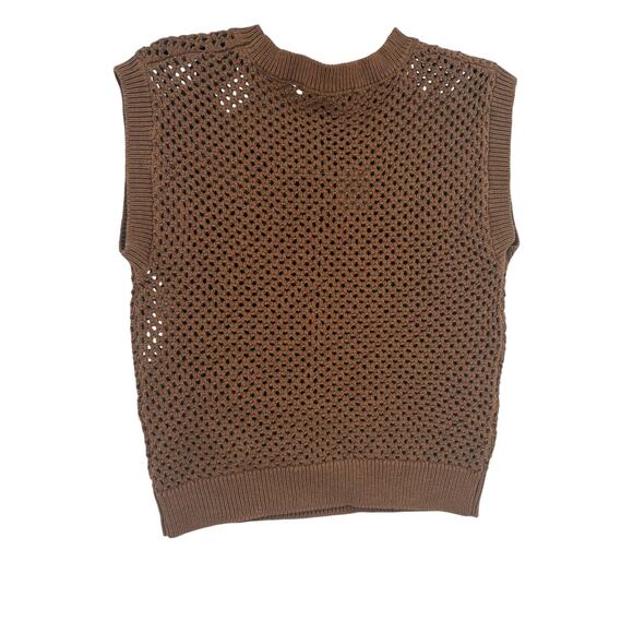 SANCTUARY Top Size XS NEW Knit Sweater Cap Sleeve Open Knit Deep Sienna Brown - Picture 6 of 7